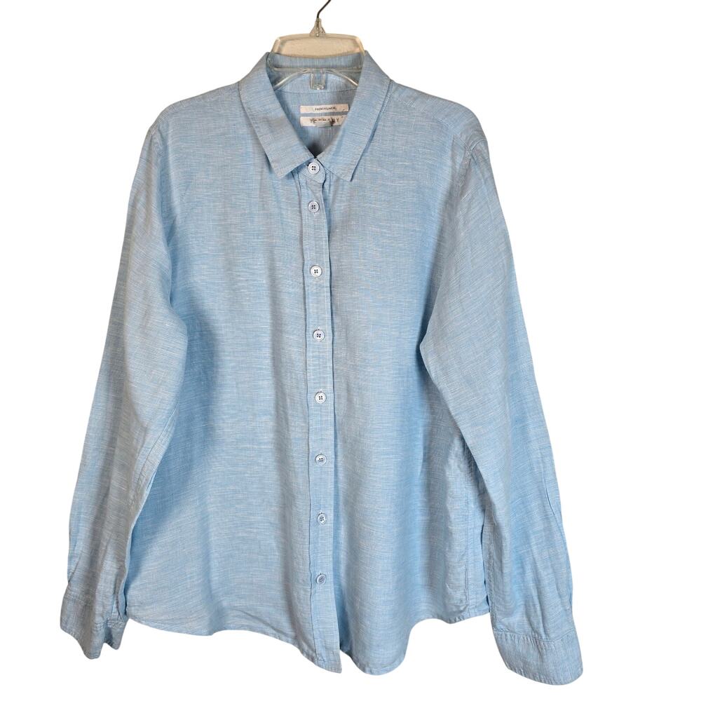 Trenery Shirt Men's XL Blue White French Linen Button Up Casual Elevated Basic